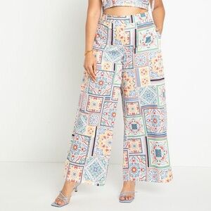 Eloquii Women’s Boho Mosaic Print Cotton Wide Leg Cropped Pull On Pants Sz 20